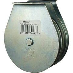 Block Division - 800 Lbs. Load Limit, Flat Standard Block - Upright Mount, Double Sheave, 3 Inch Outside Diameter, Wire Rope, 1/4 Inch Diameter, Eye, 7/8 Inch Inside Diameter, Carbon Steel, Zinc Plated Finish - Apex Tool & Supply