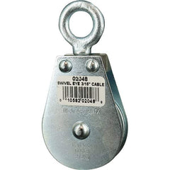 Block Division - 600 Lbs. Load Limit, Swivel Eye Standard Block - Single Sheave, 2 Inch Outside Diameter, Wire Rope, 3/16 Inch Diameter, Eye, 5/8 Inch Inside Diameter, Carbon Steel, Zinc Plated Finish - Apex Tool & Supply