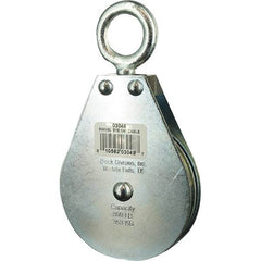 Block Division - 640 Lbs. Load Limit, Swivel Eye Standard Block - Single Sheave, 3-3/4 Inch Outside Diameter, Wire Rope, 1/4 Inch Diameter, Eye, 7/8 Inch Inside Diameter, Carbon Steel, Zinc Plated Finish - Apex Tool & Supply