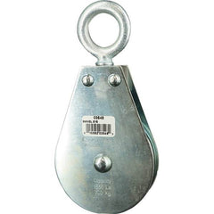 Block Division - 1, 550 Lbs. Load Limit, Swivel Eye Standard Block - Single Sheave, 3-1/2 Inch Outside Diameter, Wire Rope, 5/16 Inch Diameter, Eye, 1-3/16 Inch Inside Diameter, Carbon Steel, Zinc Plated Finish - Apex Tool & Supply