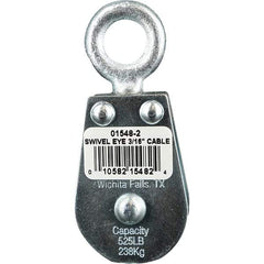 Block Division - 525 Lbs. Load Limit, Swivel Eye Standard Block - Double Sheave, 1-1/2 Inch Outside Diameter, Wire Rope, 3/16 Inch Diameter, Eye, 5/8 Inch Inside Diameter, Carbon Steel, Zinc Plated Finish - Apex Tool & Supply