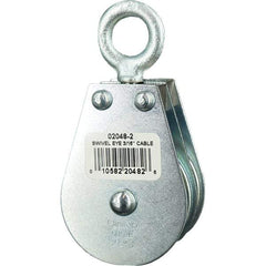 Block Division - 600 Lbs. Load Limit, Swivel Eye Standard Block - Double Sheave, 2 Inch Outside Diameter, Wire Rope, 3/16 Inch Diameter, Eye, 5/8 Inch Inside Diameter, Carbon Steel, Zinc Plated Finish - Apex Tool & Supply