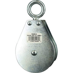 Block Division - 800 Lbs. Load Limit, Swivel Eye Standard Block - Double Sheave, 3 Inch Outside Diameter, Wire Rope, 1/4 Inch Diameter, Eye, 7/8 Inch Inside Diameter, Carbon Steel, Zinc Plated Finish - Apex Tool & Supply