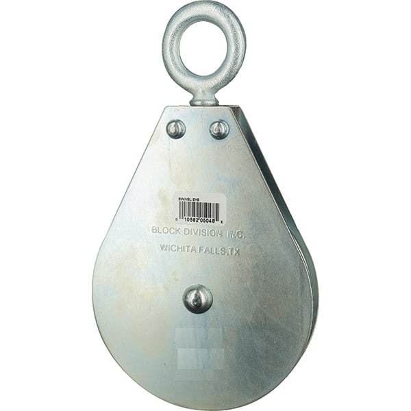 Block Division - 640 Lbs. Load Limit, Swivel Eye Snatch Block - Single Sheave, 3 Inch Outside Diameter, Wire Rope, 1/4 Inch Diameter, Eye, 7/8 Inch Inside Diameter, Carbon Steel, Zinc Plated Finish - Apex Tool & Supply