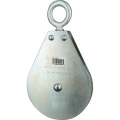 Block Division - 640 Lbs. Load Limit, Swivel Eye Snatch Block - Single Sheave, 3 Inch Outside Diameter, Wire Rope, 1/4 Inch Diameter, Eye, 7/8 Inch Inside Diameter, Carbon Steel, Zinc Plated Finish - Apex Tool & Supply