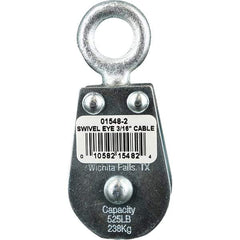 Block Division - 525 Lbs. Load Limit, Swivel Eye Snatch Block - Double Sheave, 1-5/8 Inch Outside Diameter, Wire Rope, 3/16 Inch Diameter, Eye, 5/8 Inch Inside Diameter, Carbon Steel, Zinc Plated Finish - Apex Tool & Supply