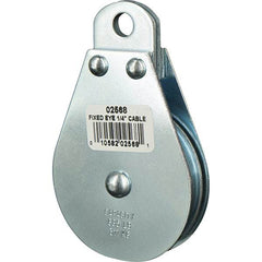 Block Division - 685 Lbs. Load Limit, Rigid Eye Block - Single Sheave, 2-1/2 Inch Outside Diameter, Wire Rope, 1/4 Inch Diameter, Eye, 3/8 Inch Inside Diameter, Carbon Steel, Zinc Plated Finish - Apex Tool & Supply