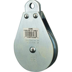 Block Division - 800 Lbs. Load Limit, Rigid Eye Block - Single Sheave, 3 Inch Outside Diameter, Wire Rope, 1/4 Inch Diameter, Eye, 3/8 Inch Inside Diameter, Carbon Steel, Zinc Plated Finish - Apex Tool & Supply