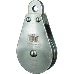 Block Division - 1, 550 Lbs. Load Limit, Rigid Eye Block - Single Sheave, 3-1/2 Inch Outside Diameter, Wire Rope, 5/16 Inch Diameter, Eye, 9/16 Inch Inside Diameter, Carbon Steel, Zinc Plated Finish - Apex Tool & Supply