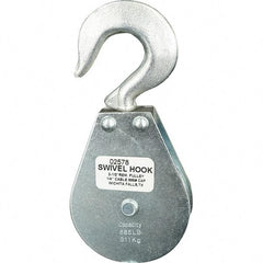 Block Division - 685 Lbs. Load Limit, Swivel Hook Block - Single Sheave, 2-1/2 Inch Outside Diameter, Wire Rope, 1/4 Inch Diameter, Eye, 3/8 Inch Inside Diameter, Carbon Steel, Zinc Plated Finish - Apex Tool & Supply