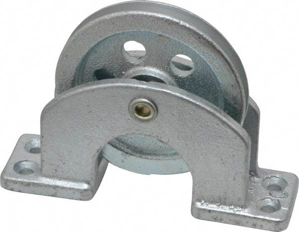 Value Collection - Single Open Upright Mount Guidance Pulley - Sheave, 2-1/2 Inch Outside Diameter, Wire Rope, 3/16 Inch Diameter, 0.144 Inch to 0.155 Inch Mounting Hole Diameter Iron, Galvanized Finish - Apex Tool & Supply