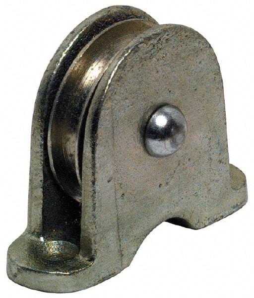 Value Collection - Single Closed Upright Mount Guidance Pulley - Sheave, 2 Inch Outside Diameter, Wire Rope, 1/4 Inch Diameter, 0.209 Inch to 0.22 Inch Mounting Hole Diameter Iron, Galvanized Finish - Apex Tool & Supply