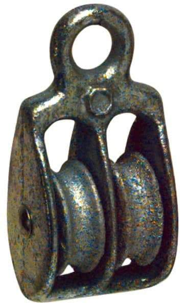 Value Collection - Rigid Eye Double Sheave Pulley - Sheave, 2 Inch Outside Diameter, Fibrous Rope, 1/2 Inch Diameter, Malleable Iron, Galvanized Finish - Apex Tool & Supply