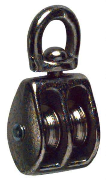 Value Collection - Swivel Eye Double Sheave Pulley - Sheave, 1 Inch Outside Diameter, Fibrous Rope, 1/4 Inch Diameter, Gray Iron, Nickel Plated Finish - Apex Tool & Supply