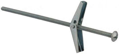 Value Collection - 1/8" Screw, 1/8" Diam, 4" Long, Toggle Bolt Drywall & Hollow Wall Anchor - 1/8" Drill, Zinc Plated, Steel, Use in Concrete, & Masonry, Hollow Tile, Plaster & Wallboard - Apex Tool & Supply