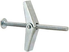 Value Collection - 3/16" Screw, 3/16" Diam, 3" Long, Toggle Bolt Drywall & Hollow Wall Anchor - 3/16" Drill, Zinc Plated, Steel, Use in Concrete, & Masonry, Hollow Tile, Plaster & Wallboard - Apex Tool & Supply