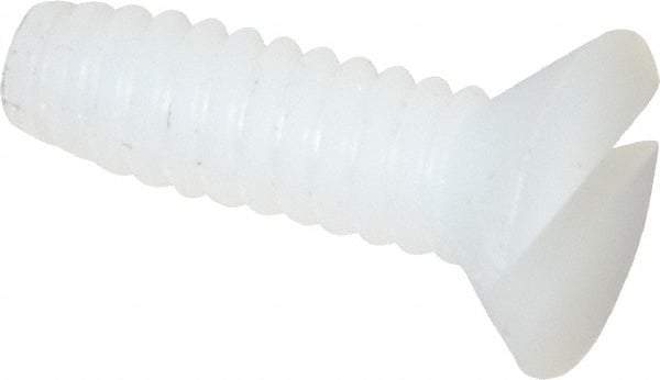 Made in USA - #4-40 UNC, 3/8" OAL Slotted Drive Machine Screw - Flat Head, Grade 6/6 Nylon, Uncoated, Without Washer - Apex Tool & Supply