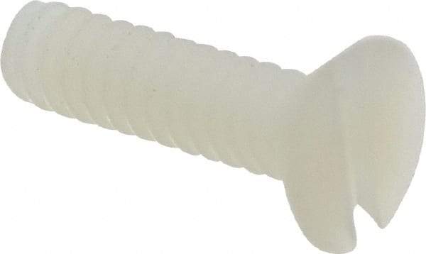 Made in USA - #6-32 UNC, 1/2" OAL Slotted Drive Machine Screw - Flat Head, Grade 6/6 Nylon, Uncoated, Without Washer - Apex Tool & Supply