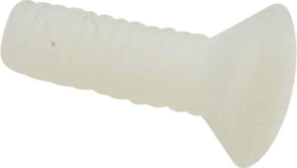 Made in USA - #8-32 UNC, 1/2" OAL Slotted Drive Machine Screw - Flat Head, Grade 6/6 Nylon, Uncoated, Without Washer - Apex Tool & Supply