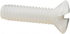 Made in USA - #8-32 UNC, 5/8" OAL Slotted Drive Machine Screw - Flat Head, Grade 6/6 Nylon, Uncoated, Without Washer - Apex Tool & Supply