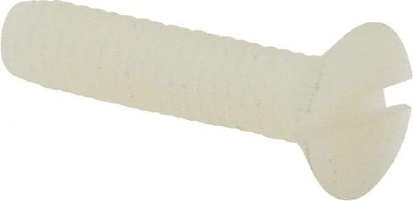 Made in USA - #8-32 UNC, 3/4" OAL Slotted Drive Machine Screw - Flat Head, Grade 6/6 Nylon, Uncoated, Without Washer - Apex Tool & Supply