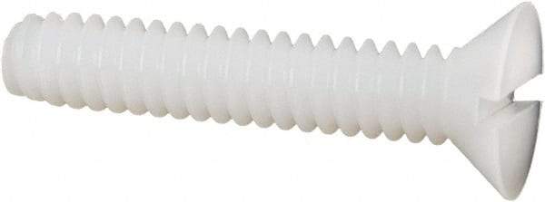 Made in USA - #10-24 UNC, 1" OAL Slotted Drive Machine Screw - Flat Head, Grade 6/6 Nylon, Uncoated, Without Washer - Apex Tool & Supply