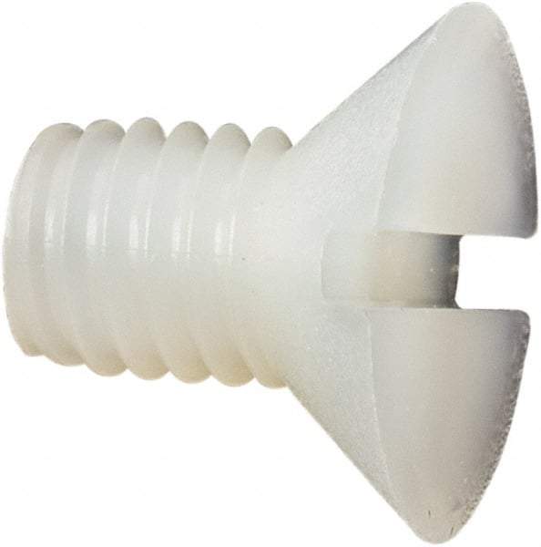 Made in USA - #10-32 UNF, 5/16" OAL Slotted Drive Machine Screw - Flat Head, Grade 6/6 Nylon, Uncoated, Without Washer - Apex Tool & Supply