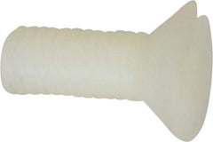 Made in USA - #10-32 UNF, 1/2" OAL Slotted Drive Machine Screw - Flat Head, Grade 6/6 Nylon, Uncoated, Without Washer - Apex Tool & Supply
