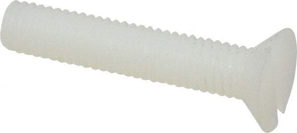 Made in USA - #10-32 UNF, 1" OAL Slotted Drive Machine Screw - Flat Head, Grade 6/6 Nylon, Uncoated, Without Washer - Apex Tool & Supply
