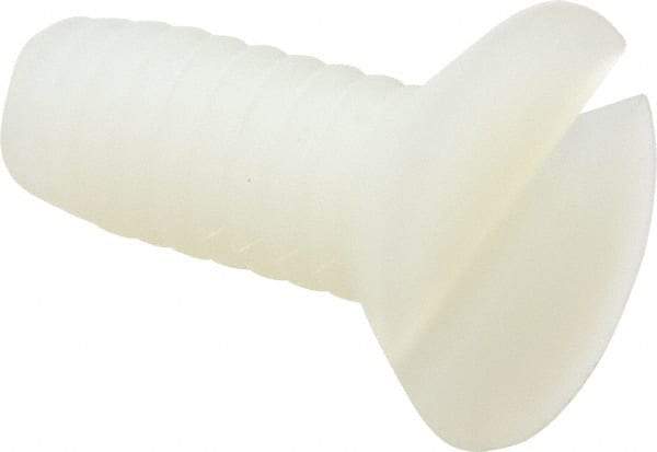 Made in USA - 1/4-20 UNC, 5/8" OAL Slotted Drive Machine Screw - Flat Head, Grade 6/6 Nylon, Uncoated, Without Washer - Apex Tool & Supply