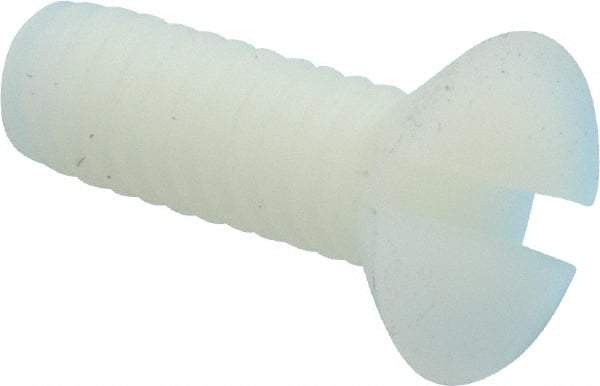 Made in USA - 1/4-20 UNC, 3/4" OAL Slotted Drive Machine Screw - Flat Head, Grade 6/6 Nylon, Uncoated, Without Washer - Apex Tool & Supply