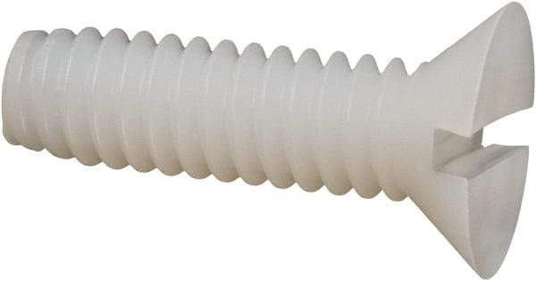 Made in USA - 1/4-20 UNC, 7/8" OAL Slotted Drive Machine Screw - Flat Head, Grade 6/6 Nylon, Uncoated, Without Washer - Apex Tool & Supply