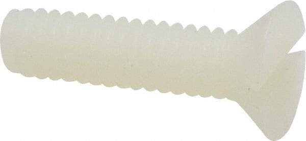 Made in USA - 1/4-20 UNC, 1" OAL Slotted Drive Machine Screw - Flat Head, Grade 6/6 Nylon, Uncoated, Without Washer - Apex Tool & Supply