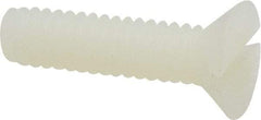 Made in USA - 1/4-20 UNC, 1" OAL Slotted Drive Machine Screw - Flat Head, Grade 6/6 Nylon, Uncoated, Without Washer - Apex Tool & Supply