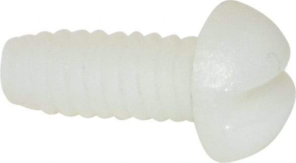 Made in USA - #6-32 UNC, 3/8" Length Under Head Slotted Drive Machine Screw - Round Head, Grade 6/6 Nylon, Uncoated, Without Washer - Apex Tool & Supply