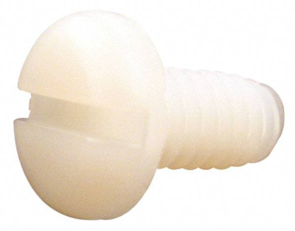 Made in USA - 1/4-20 UNC, 1/4" Length Under Head Slotted Drive Machine Screw - Pan Head, Grade 6/6 Nylon, Uncoated, Without Washer - Apex Tool & Supply