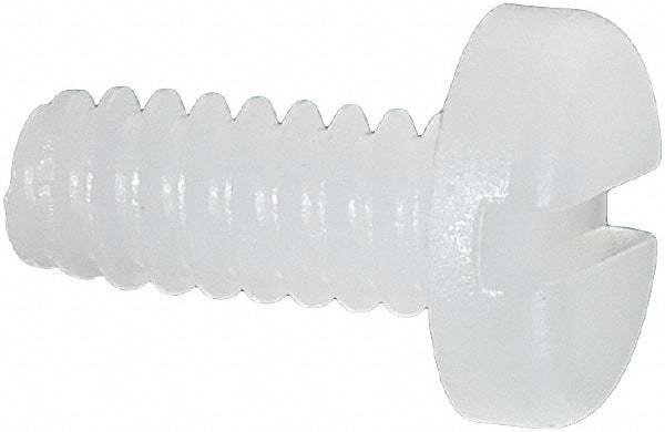 Made in USA - #6-32 UNC, 5/16" Length Under Head Slotted Drive Machine Screw - Pan Head, Grade 6/6 Nylon, Uncoated, Without Washer - Apex Tool & Supply
