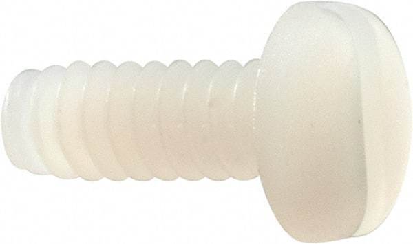 Made in USA - #6-32 UNC, 3/8" Length Under Head Slotted Drive Machine Screw - Pan Head, Grade 6/6 Nylon, Uncoated, Without Washer - Apex Tool & Supply