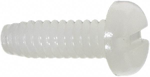 Made in USA - #6-32 UNC, 7/16" Length Under Head Slotted Drive Machine Screw - Pan Head, Grade 6/6 Nylon, Uncoated, Without Washer - Apex Tool & Supply