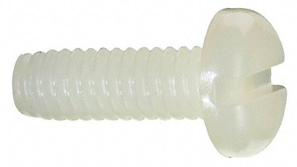 Made in USA - #8-32 UNC, 1/2" Length Under Head Slotted Drive Machine Screw - Pan Head, Grade 6/6 Nylon, Uncoated, Without Washer - Apex Tool & Supply