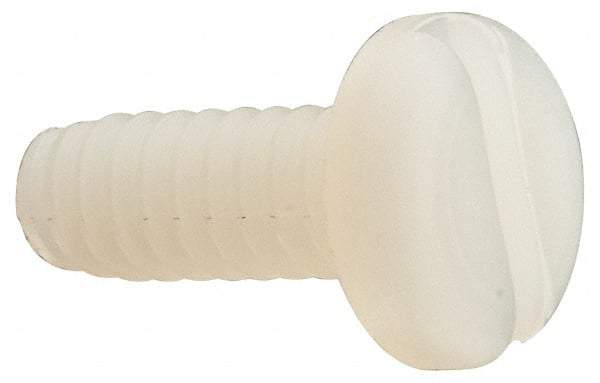 Made in USA - #10-24 UNC, 1/2" Length Under Head Slotted Drive Machine Screw - Pan Head, Grade 6/6 Nylon, Uncoated, Without Washer - Apex Tool & Supply
