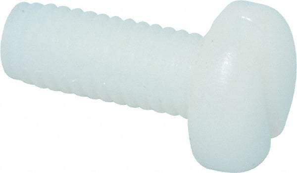 Made in USA - #10-32 UNF, 1/2" Length Under Head Slotted Drive Machine Screw - Pan Head, Grade 6/6 Nylon, Uncoated, Without Washer - Apex Tool & Supply