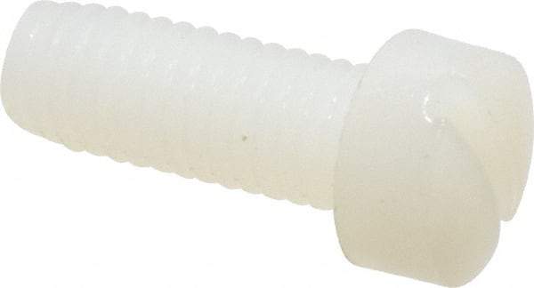 Made in USA - #10-32 UNF, 1/2" Length Under Head Slotted Drive Machine Screw - Fillister Head, Grade 6/6 Nylon, Uncoated, Without Washer - Apex Tool & Supply