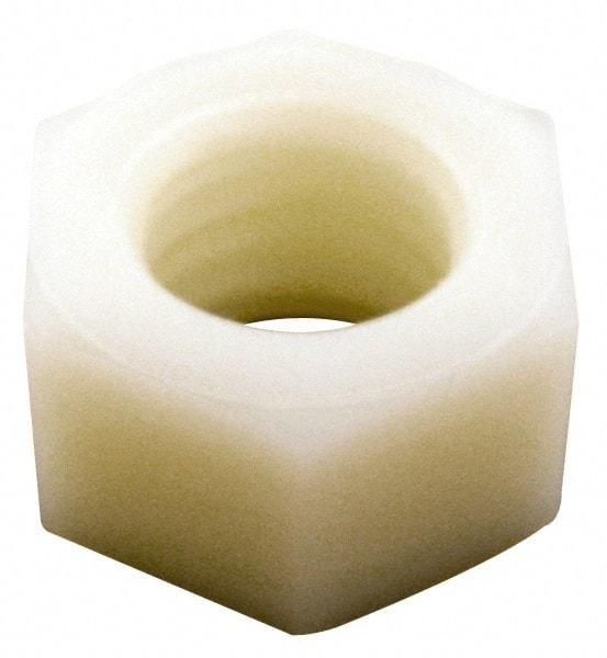 Made in USA - 1-8 UNC Nylon Right Hand Hex Nut - 37.34mm Across Flats, 22.1mm High, Uncoated - Apex Tool & Supply
