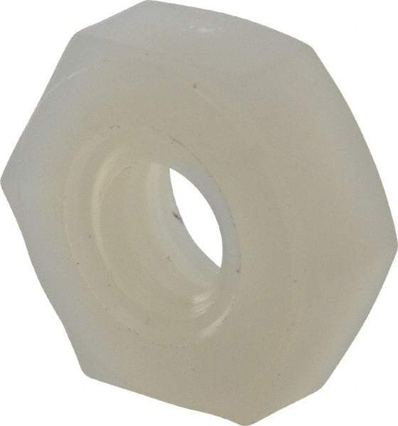Made in USA - #8-32 UNC Nylon Right Hand Hex Nut - 8.51mm Across Flats, 3.3mm High, Uncoated - Apex Tool & Supply