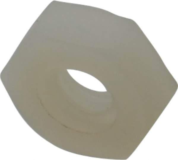 Made in USA - #10-24 UNC Nylon Right Hand Hex Nut - 9.27mm Across Flats, 3.43mm High, Uncoated - Apex Tool & Supply