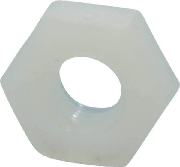 Made in USA - #10-32 UNF Nylon Right Hand Hex Nut - 9.27mm Across Flats, 3.43mm High, Uncoated - Apex Tool & Supply