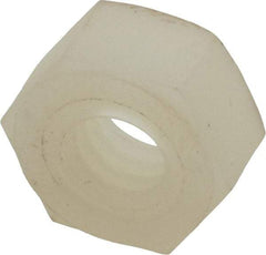 Made in USA - 1/4-20 UNC Nylon Right Hand Hex Nut - 10.8mm Across Flats, 5.97mm High, Uncoated - Apex Tool & Supply