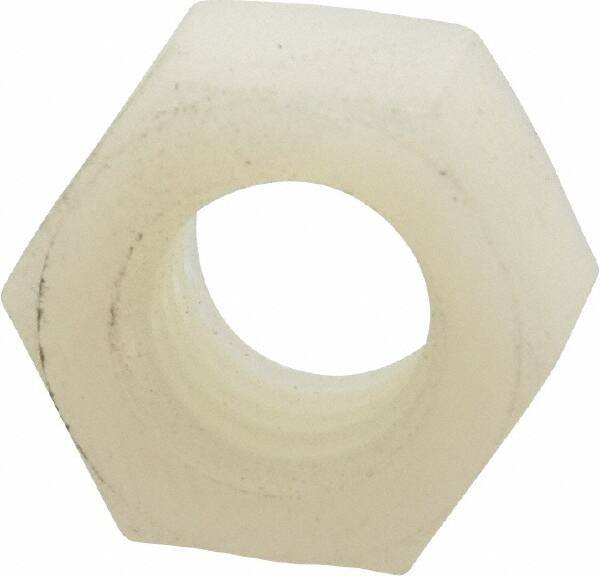 Made in USA - 3/8-16 UNC Nylon Right Hand Hex Nut - 14.22mm Across Flats, 8.38mm High, Uncoated - Apex Tool & Supply