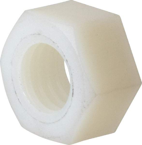 Made in USA - 1/2-13 UNC Nylon Right Hand Hex Nut - 3/4" Across Flats, 10.92mm High, Uncoated - Apex Tool & Supply